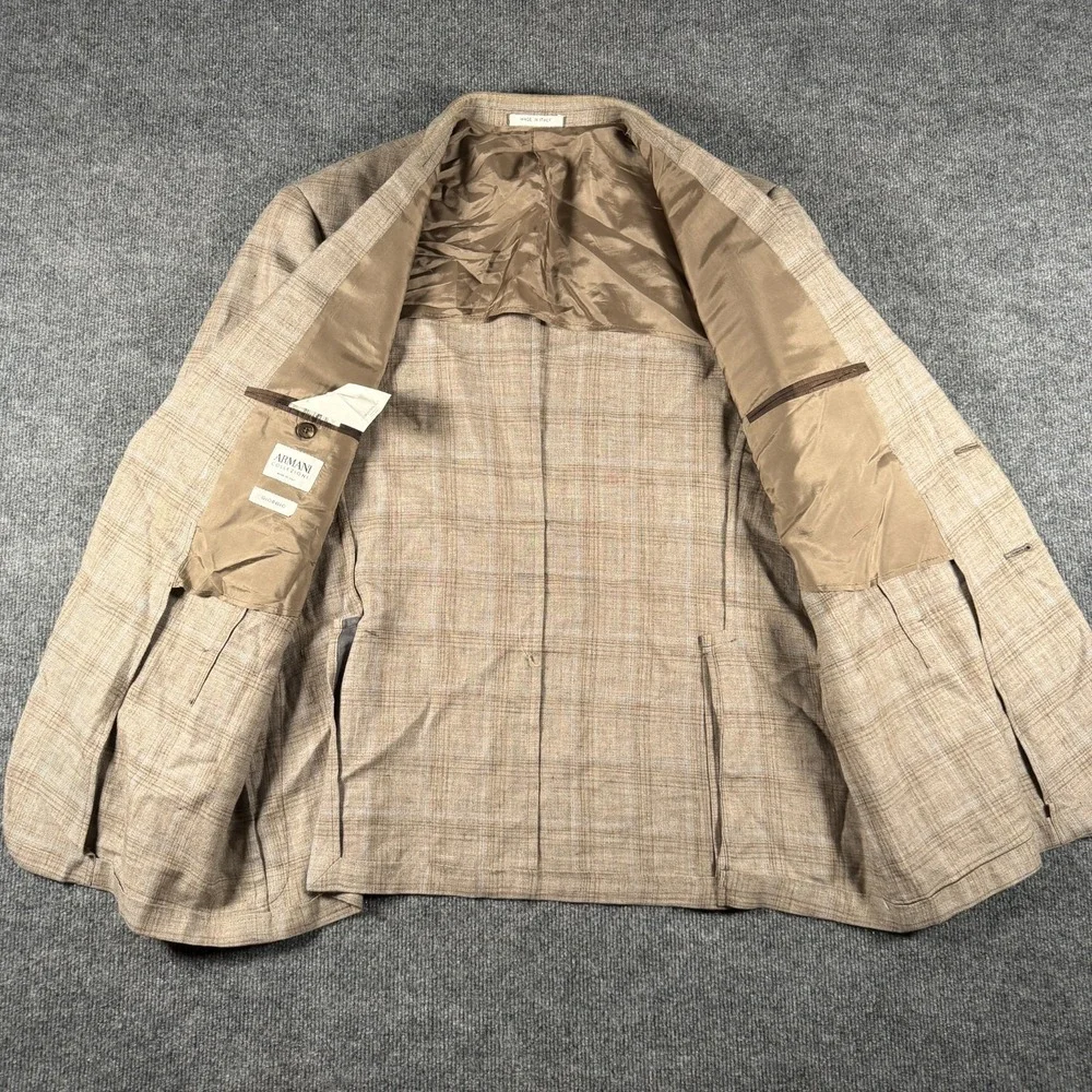 Armani Collezioni Glen Check Linen Blazer Jacket Size 46R Made In Italy